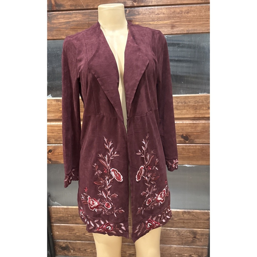 Curations Faux Suede Womens Cardigan XS Witchy Lagenlook Whimsical Festival Y2K